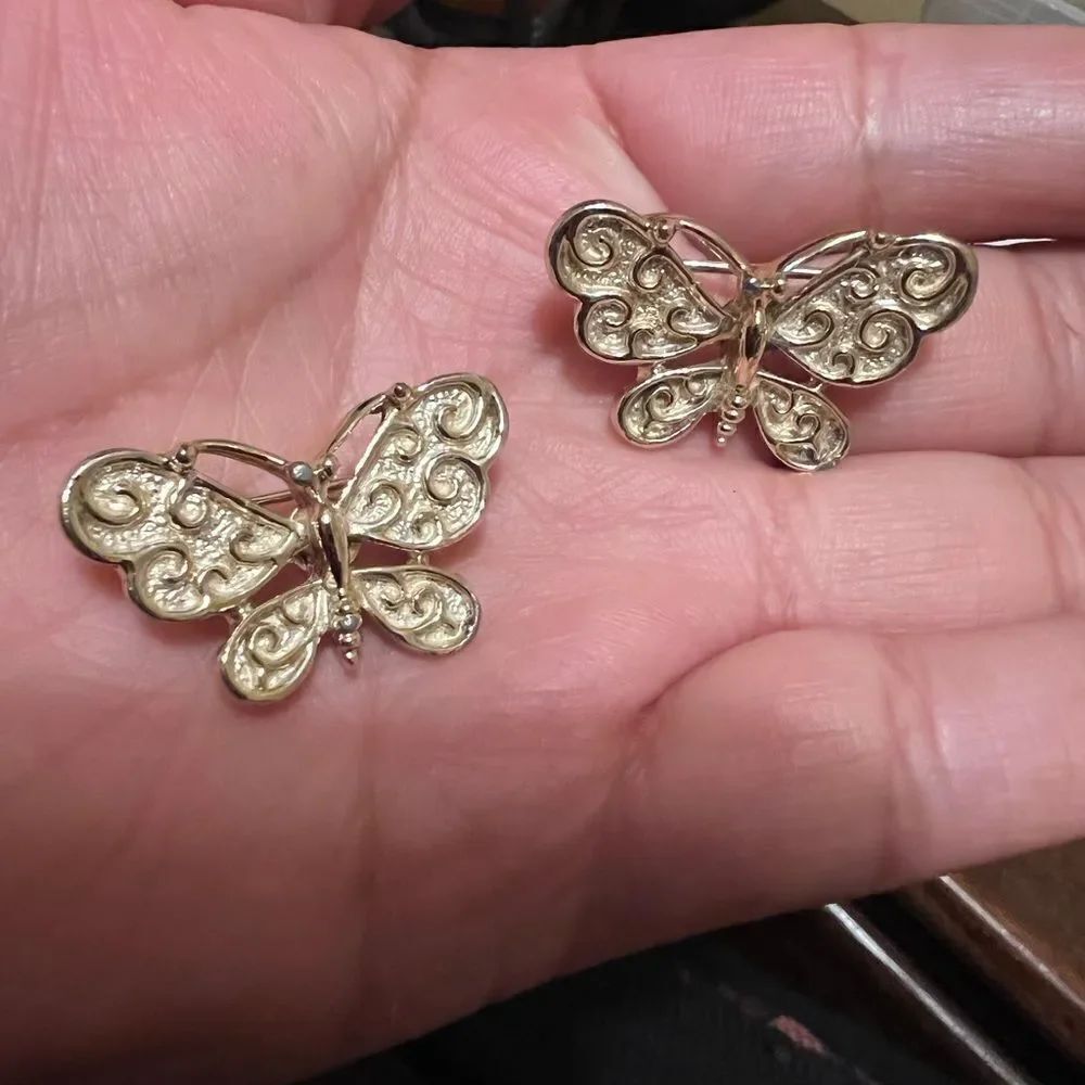 Vintage Gerry's Pin Brooch Set Of Two Gold Toned Butterfly